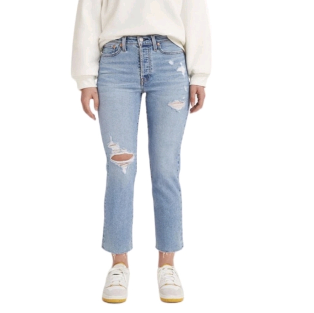 Levi's Wedgie Straight Ankle Jeans Distressed Raw Hem Size 31